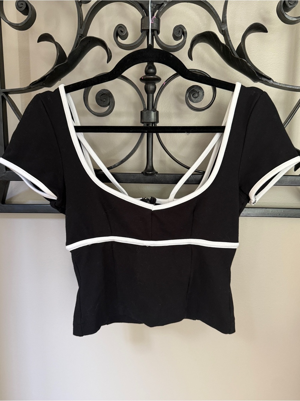 Maeve Black Crop Top with White Trim